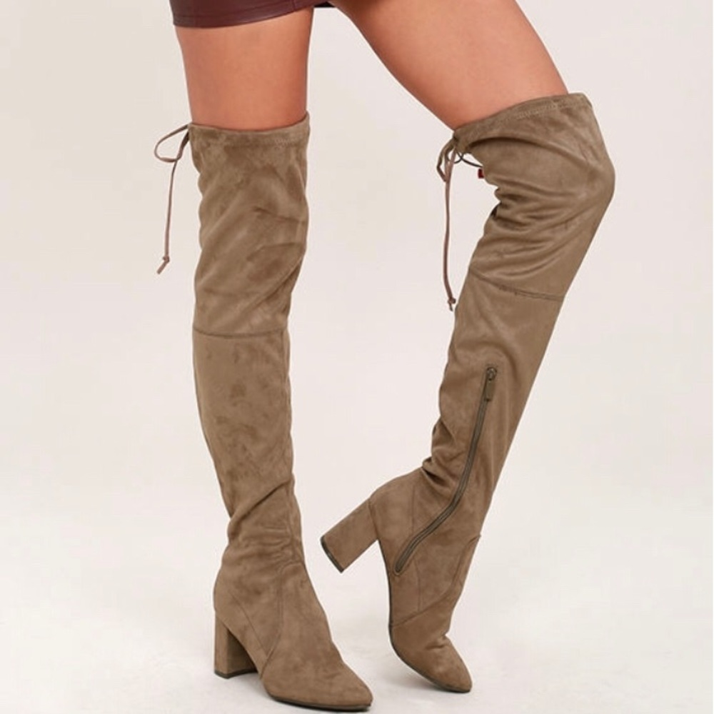 Lulu’s suede over the knee boots in tan